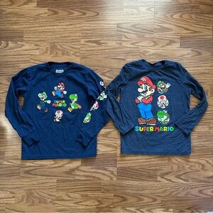 Lot 2x Super Mario Jumping Beans Boys Size 8 Small Long Sleeve Tee Shirts EUC!